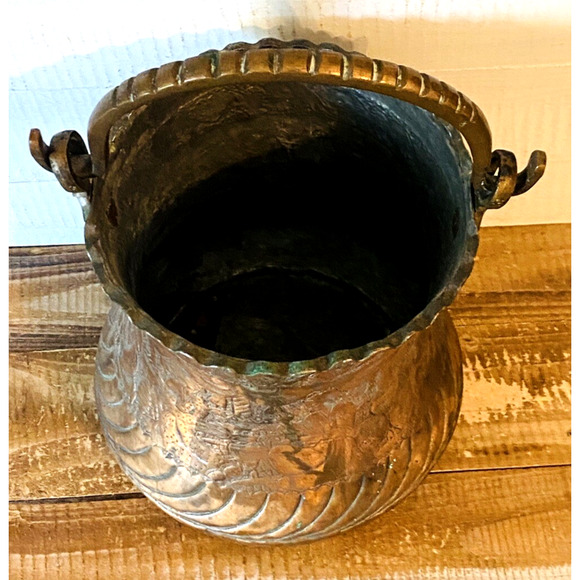 Antique Vintage Persian Copper Bucket Pot with Handle 13" Tall Top of Handle - Picture 6 of 13